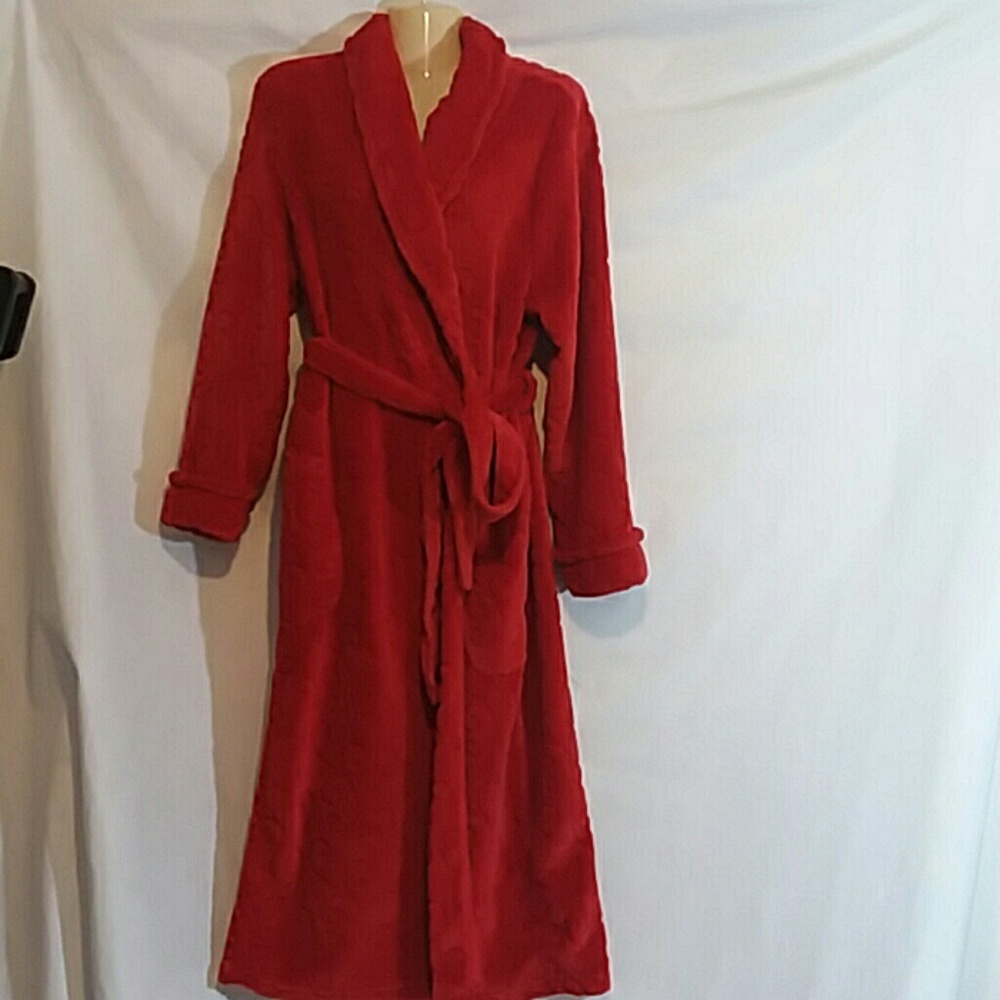 Mixit Women Large Red Plush Wrap Robe Swirls Embossed